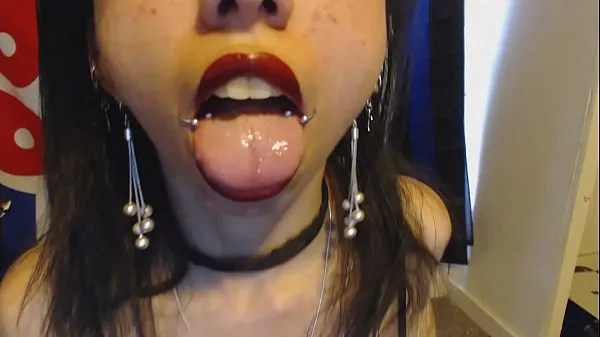 HD Goth with Red Lipstick Drools a Whole Lot and Blows Spit Bubbles at You - Spit and Saliva and Lipstick Fetish drive Movies