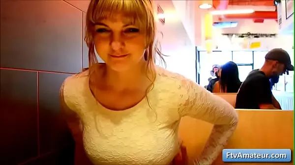 HD Sexy natural big tit blonde amateur teen Alyssa flash her big boobs in a diner drive Movies