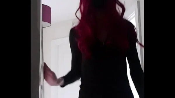 Ổ đĩa HD Redheaded trans in tight black dress lifts skirt to show red underwear and big anal plug inside ass fingering and big girldick Phim